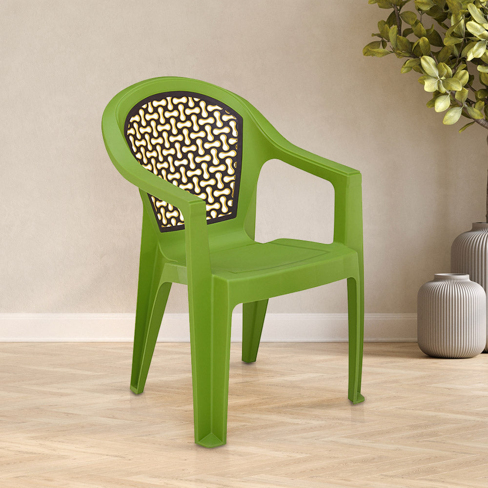 Nilkamal Paradise Plastic Arm Chair (Lush Green, Season Rust Brown & Mustard Yellow) — Nilkamal | VK Furniture Mangalore