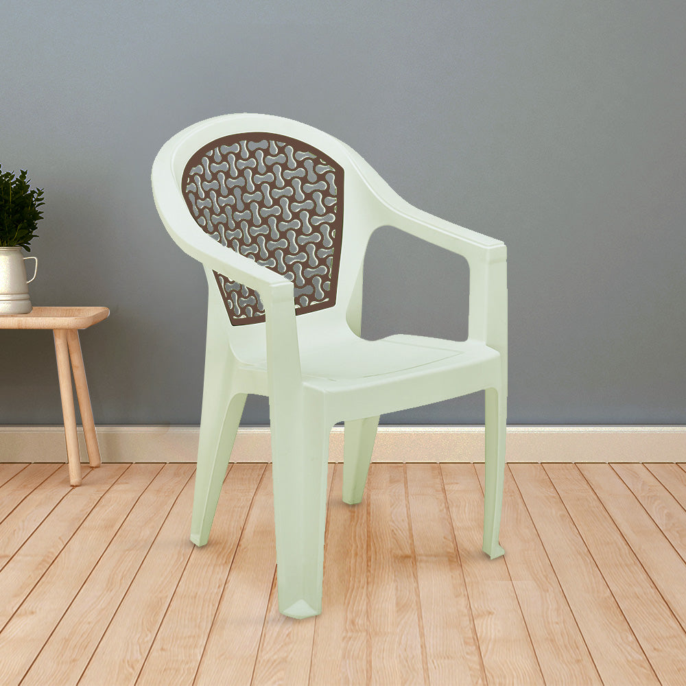 Nilkamal Paradise Plastic Arm Chair (Cream & Rattan Dark Beige) — Nilkamal | VK Furniture Mangalore