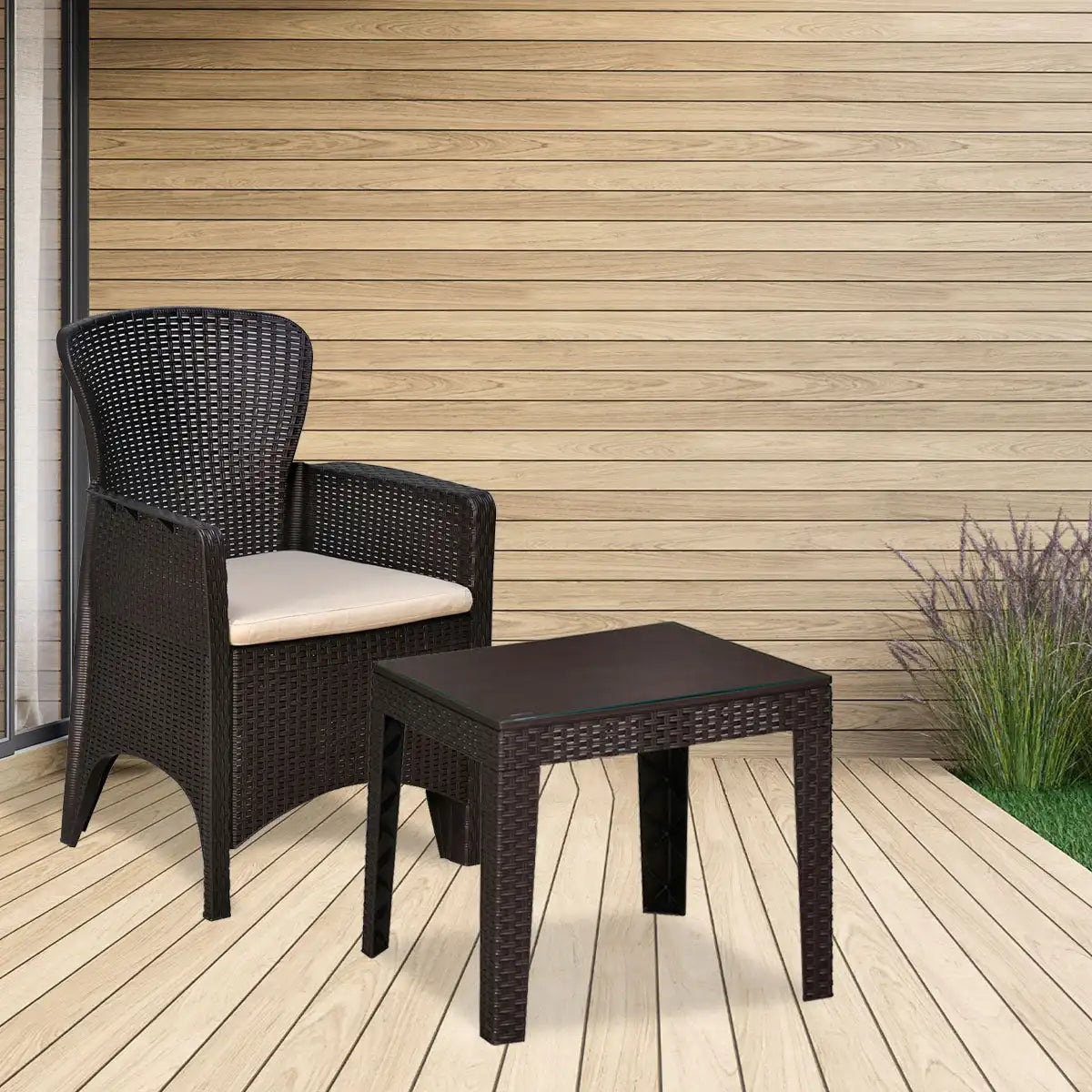 Nilkamal Breeze 2 Seater Balcony Sofa set with Center Table with Glass