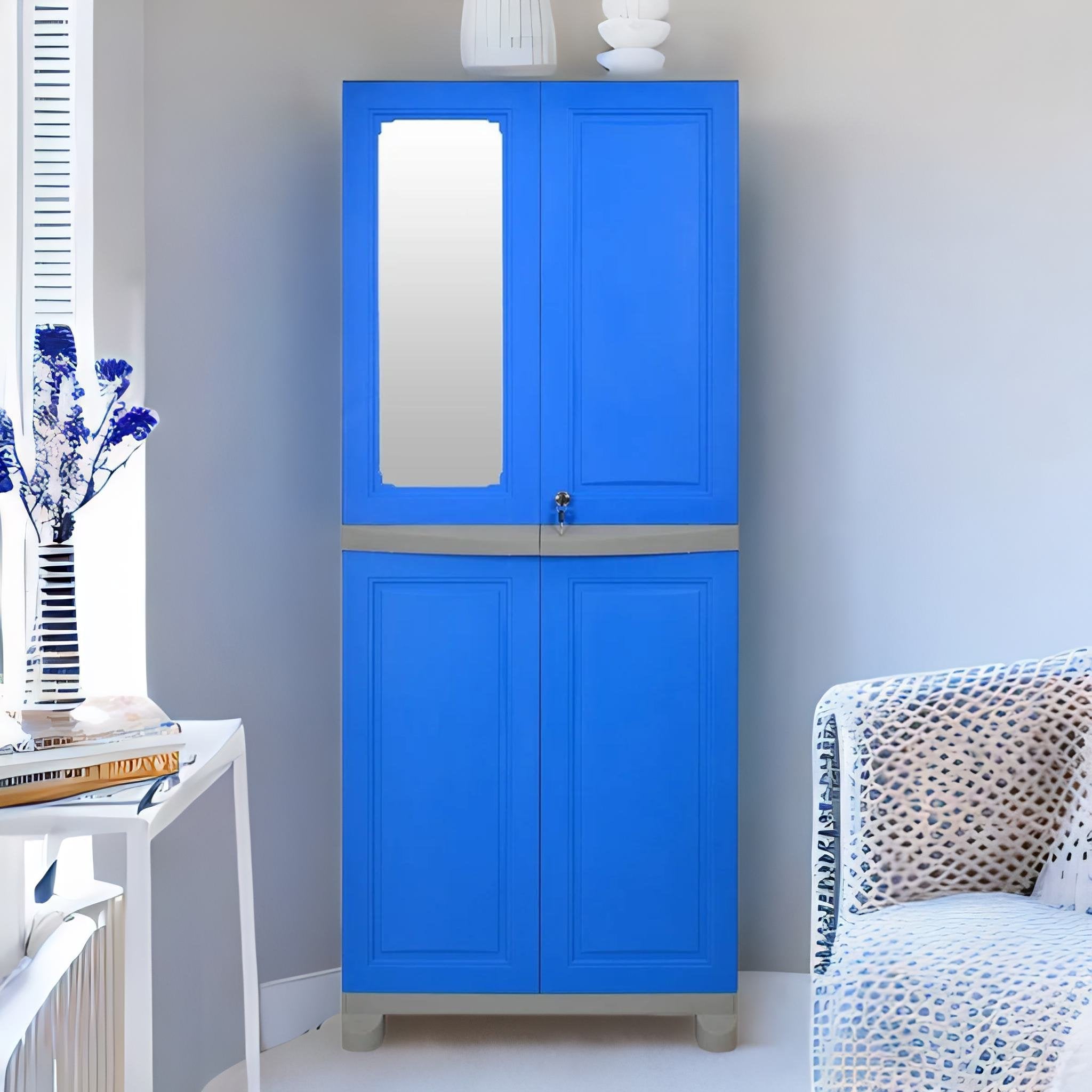 NILKAMAL FREEDOM BIG 1 (FB1M) PLASTIC STORAGE CABINET WITH MIRROR (DEEP BLUE & GREY) — Nilkamal | VK Furniture Mangalore