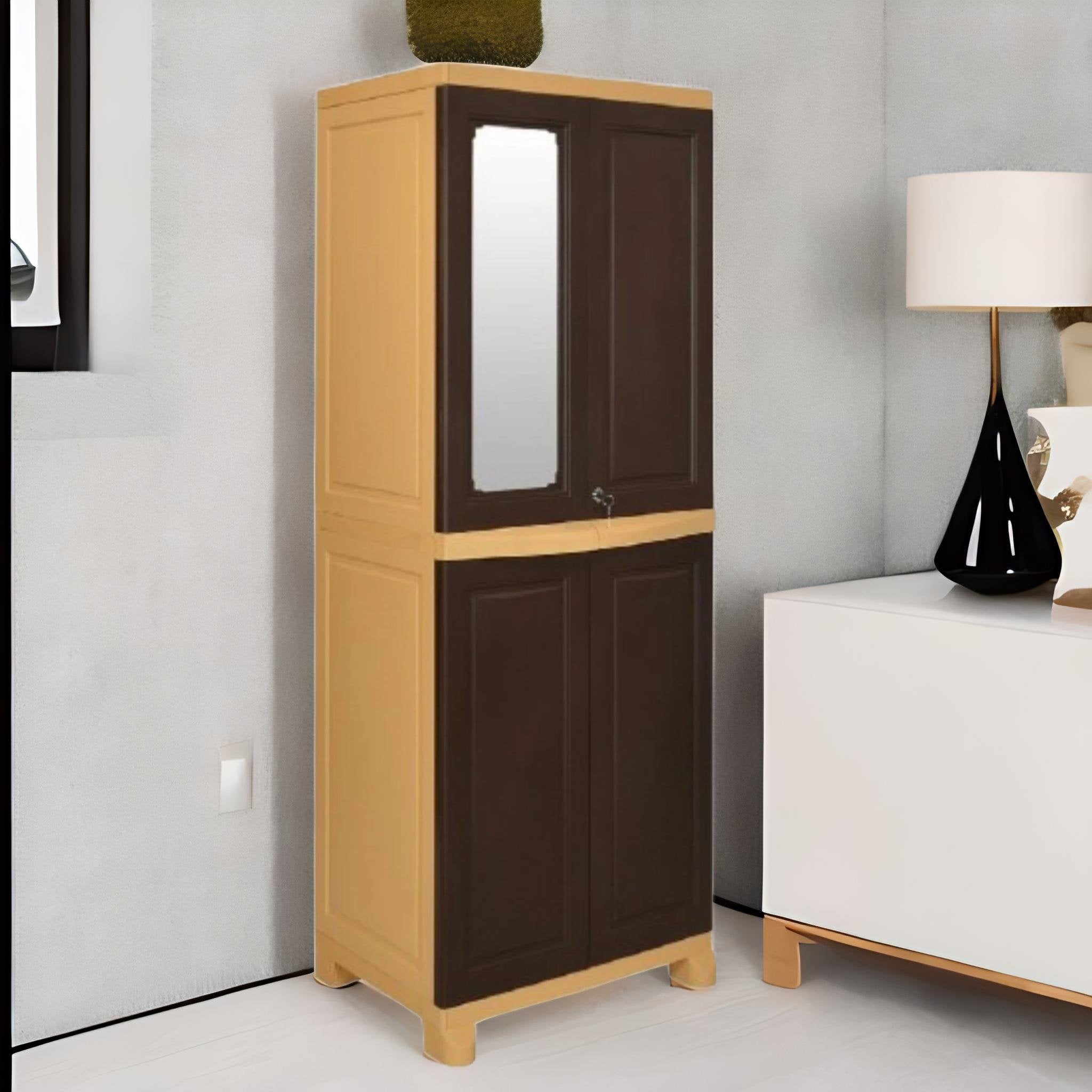 NILKAMAL FREEDOM BIG 1 (FB1M) PLASTIC STORAGE CABINET WITH MIRROR (WEATHER BROWN & BISCUIT) — Nilkamal | VK Furniture Mangalore