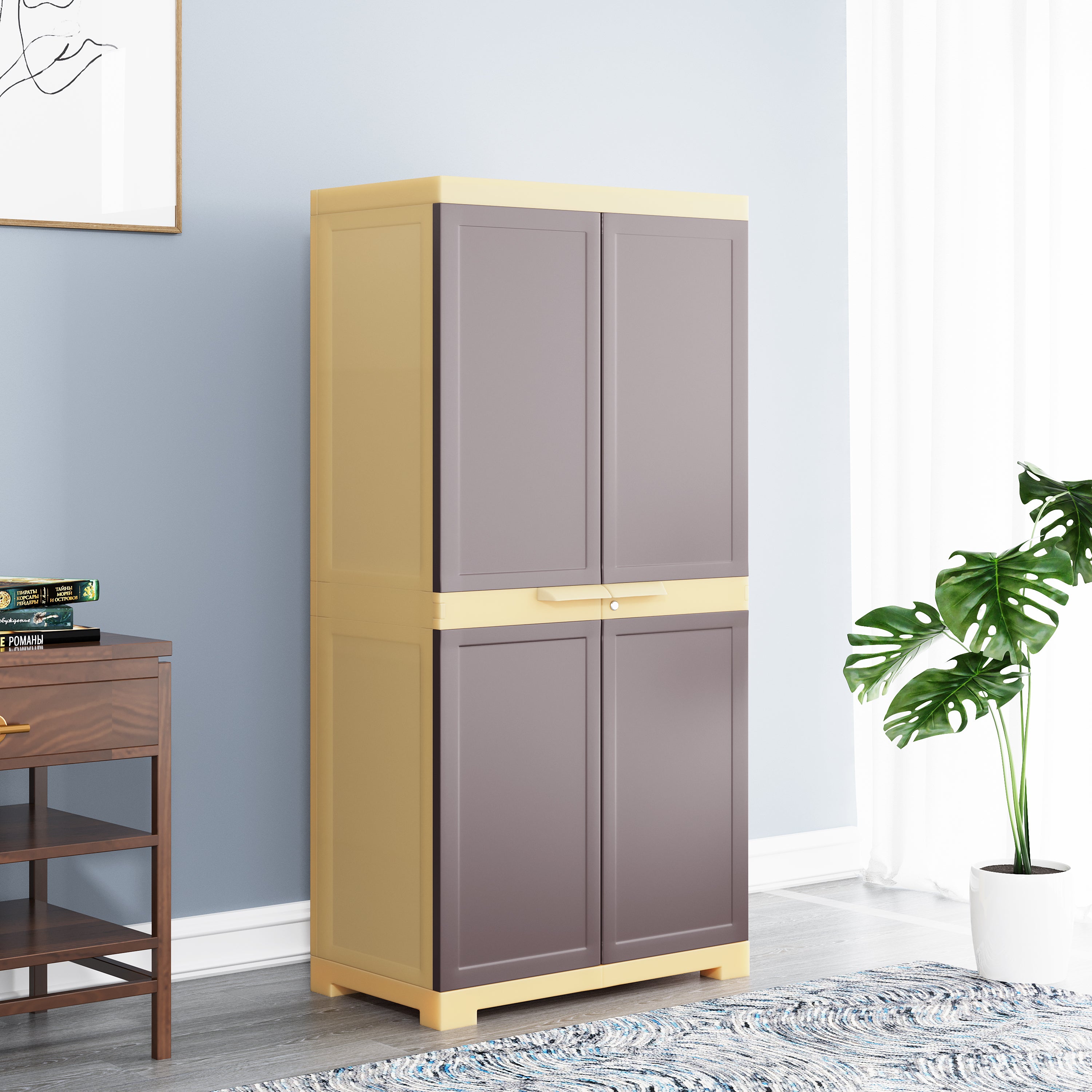 NILKAMAL FREEDOM MINI MEDIUM (FMM) PLASTIC STORAGE CABINET/BOOKSHELF (WEATHERED BROWN / BISCUIT) — Nilkamal | VK Furniture Mangalore