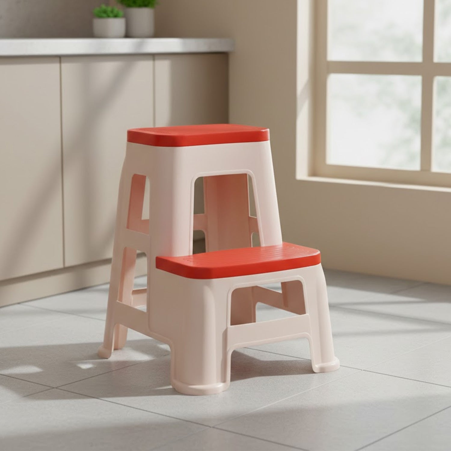 Nilkamal Step Stool 31 (Basket Beach /  Coral Red) — Nilkamal | VK Furniture Mangalore
