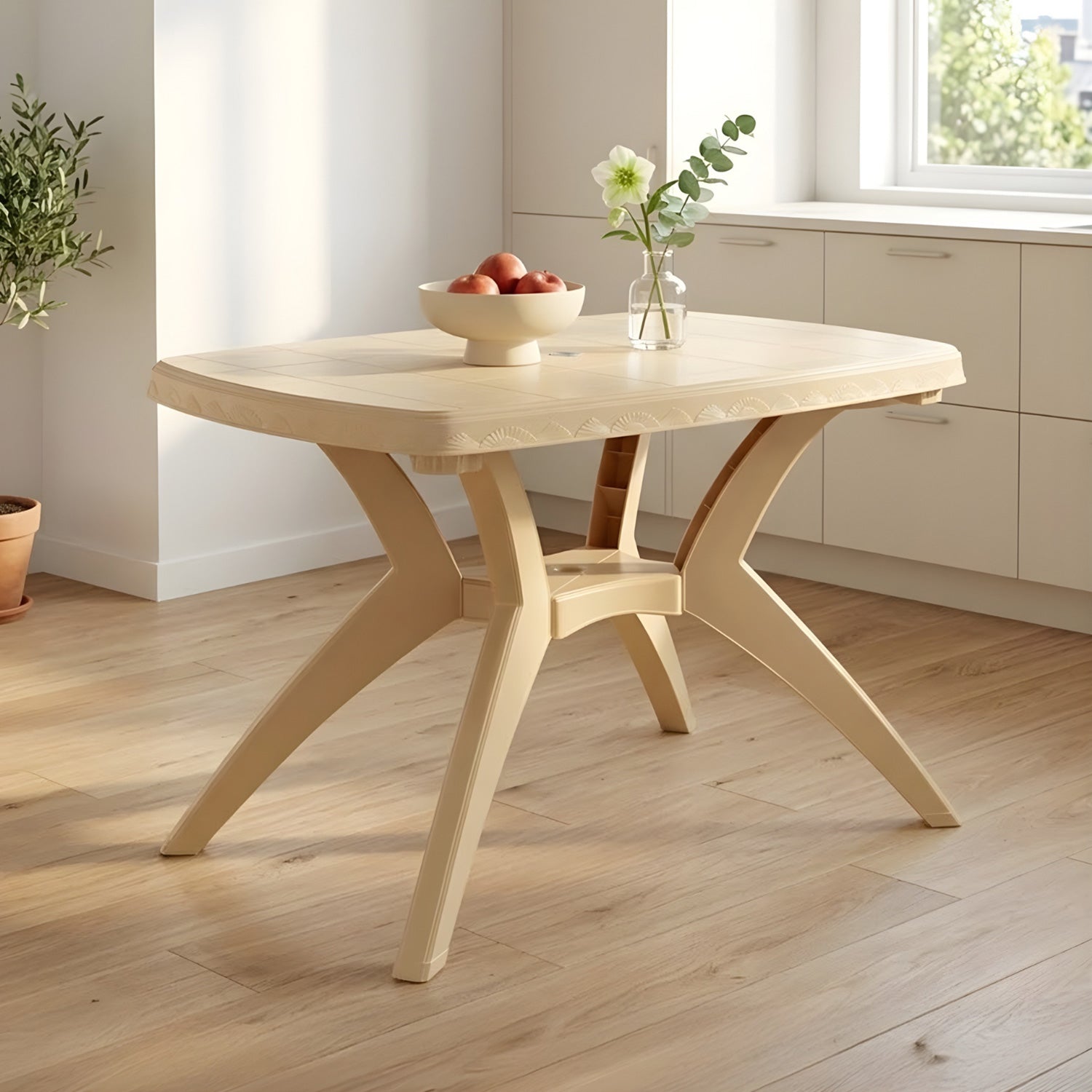 NILKAMAL SHAHENSHAH KROSS LEGGED TABLE (MARBLE BEIGE) — Nilkamal | VK Furniture Mangalore