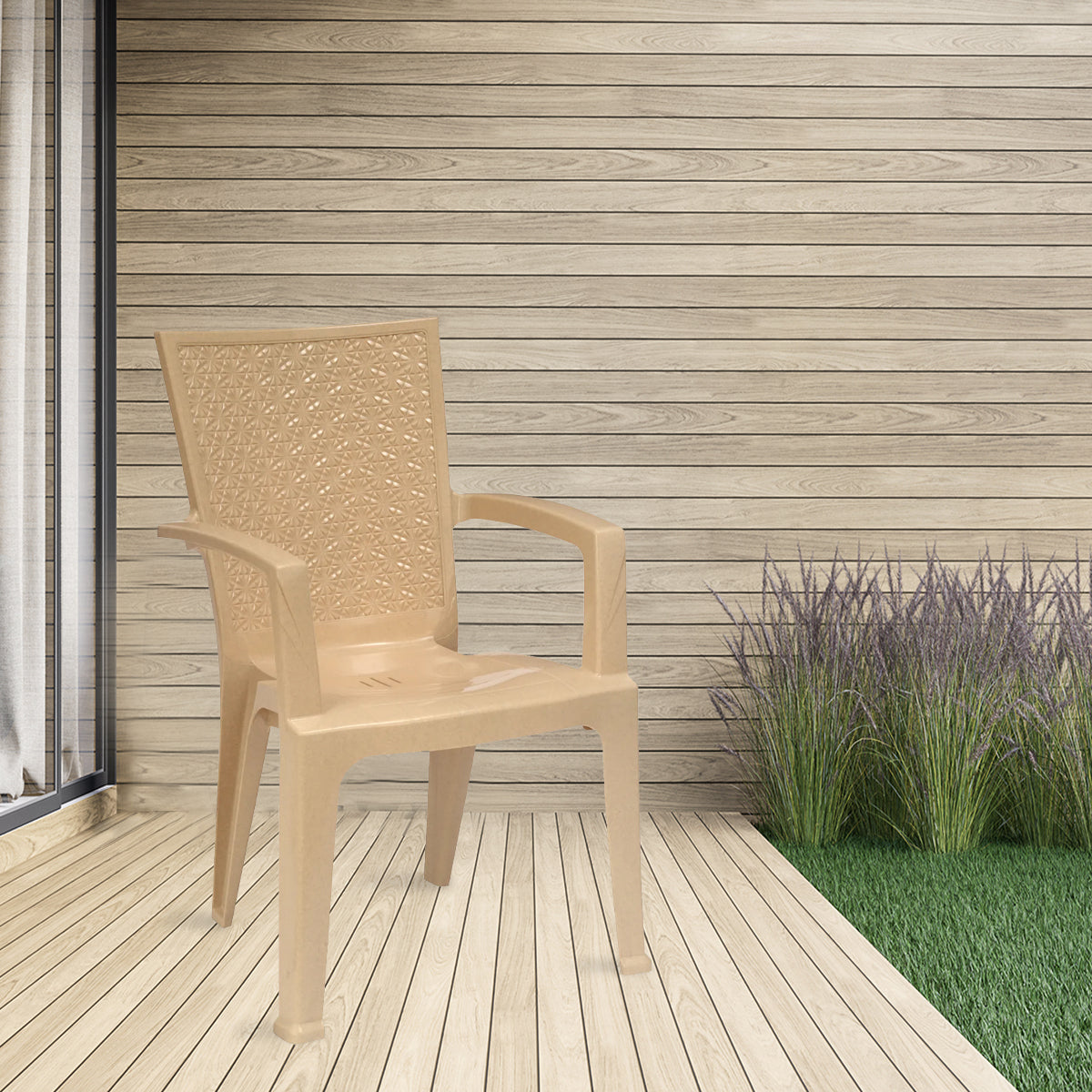 Nilkamal CHR2225 Plastic Arm Chair (Marble Beige) — Nilkamal | VK Furniture Mangalore