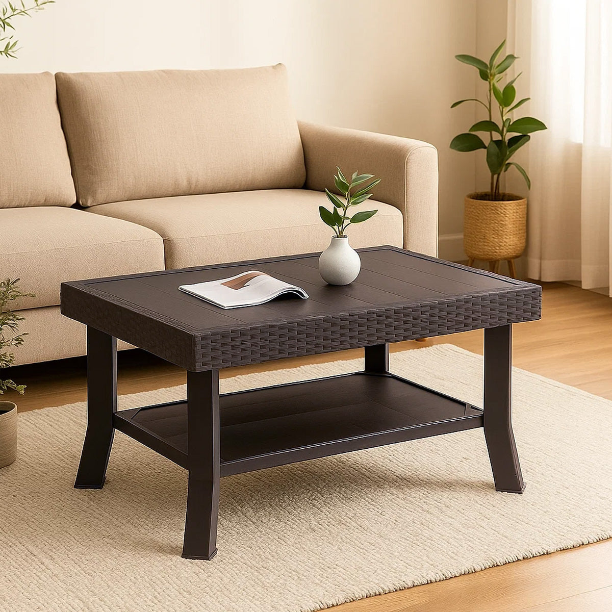 NILKAMAL CENTER TABLE 1 CANE & GLASS (WEATHER BROWN) — Nilkamal | VK Furniture Mangalore
