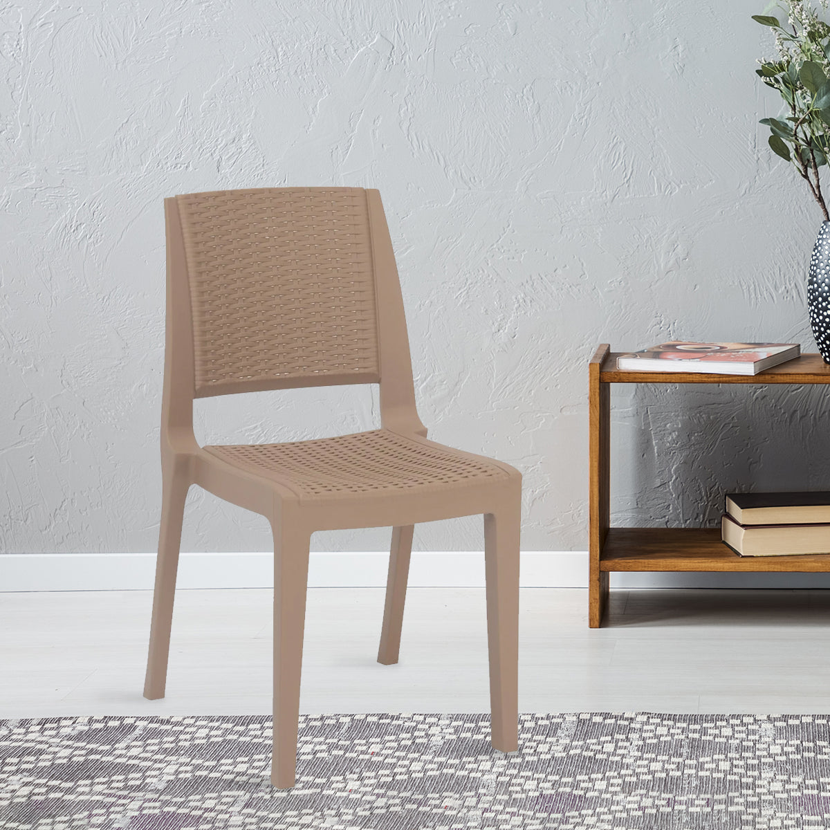 Nilkamal Enamora Premium Plastic Armless Chair (Rattan Dark Beige) — Nilkamal | VK Furniture Mangalore