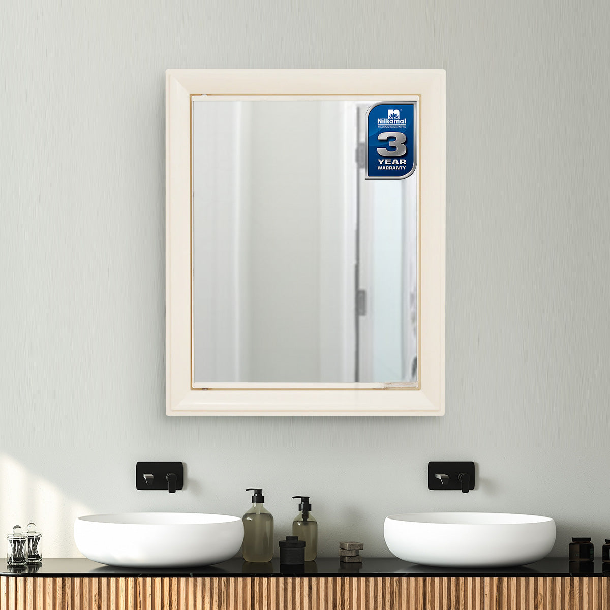 Nilkamal Gem Plastic Cabinet with Mirror (Ivory) — Nilkamal | VK Furniture Mangalore