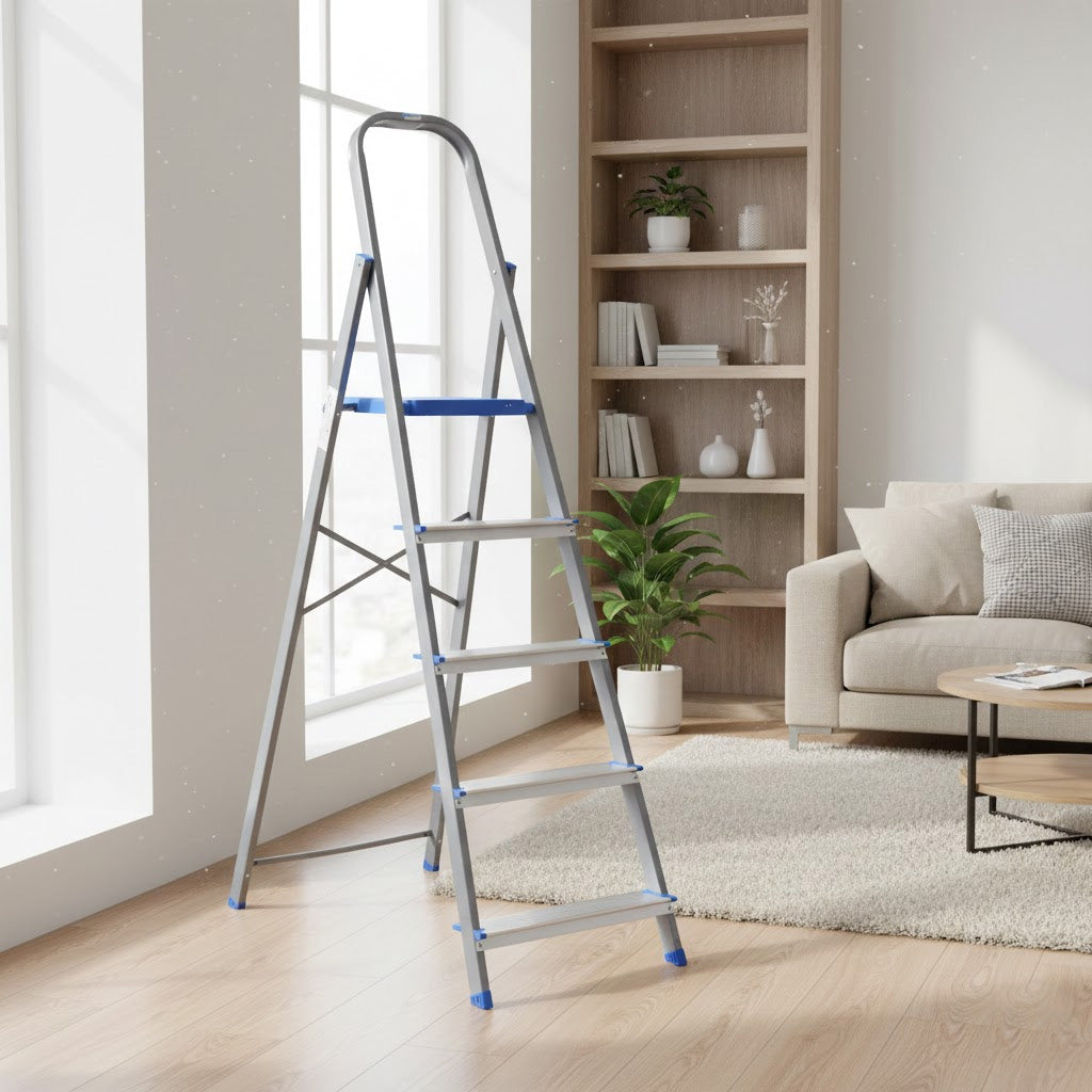 NILKAMAL RISE 5 STEP STEEL LADDER (GREY) — Nilkamal | VK Furniture Mangalore