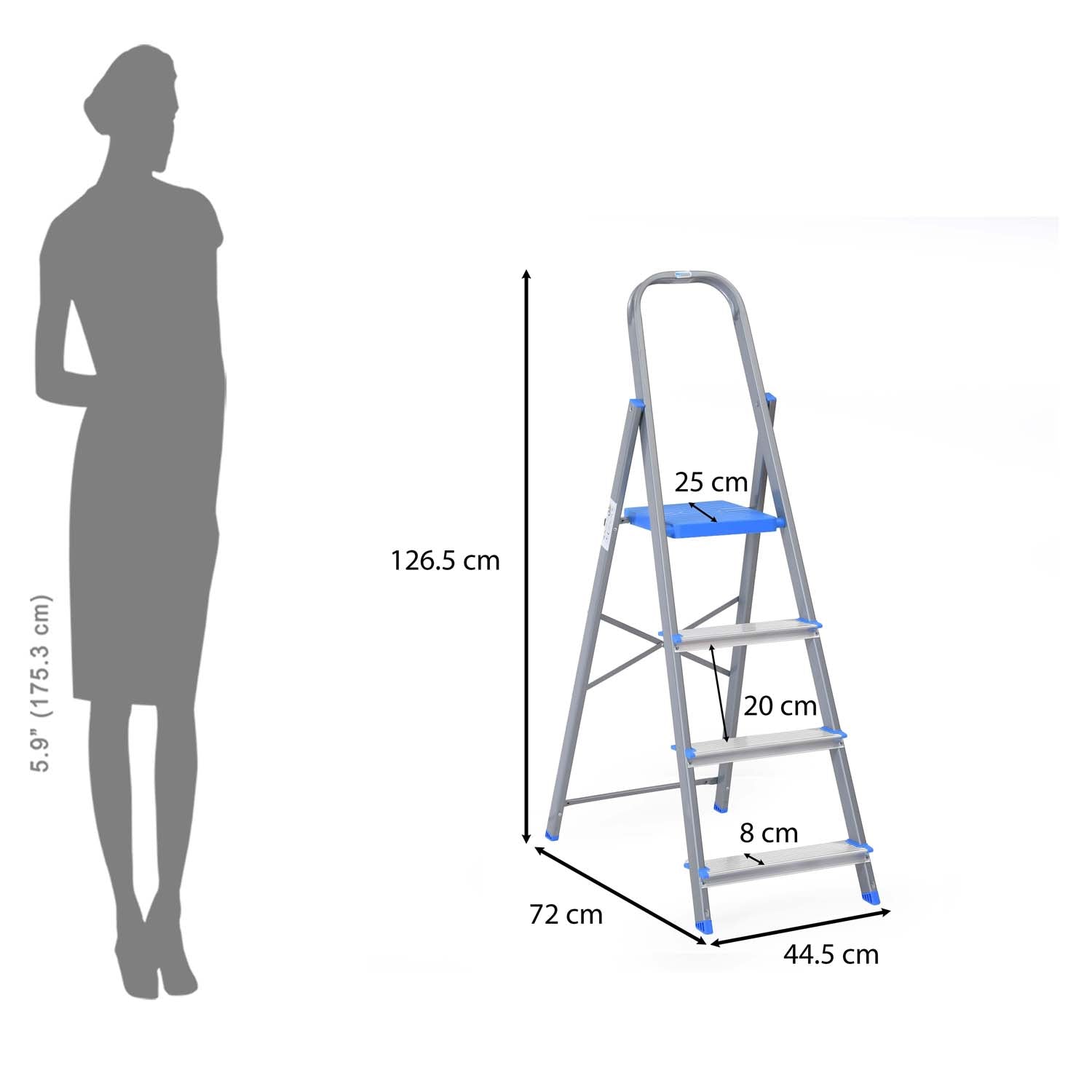 Nilkamal Rise 4 Step Steel Ladder (Grey)