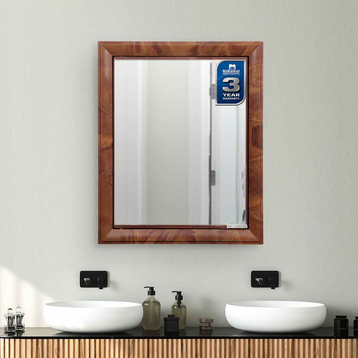 NILKAMAL GEM PLASTIC CABINET WITH MIRROR (MANGO WOOD) — Nilkamal | VK Furniture Mangalore
