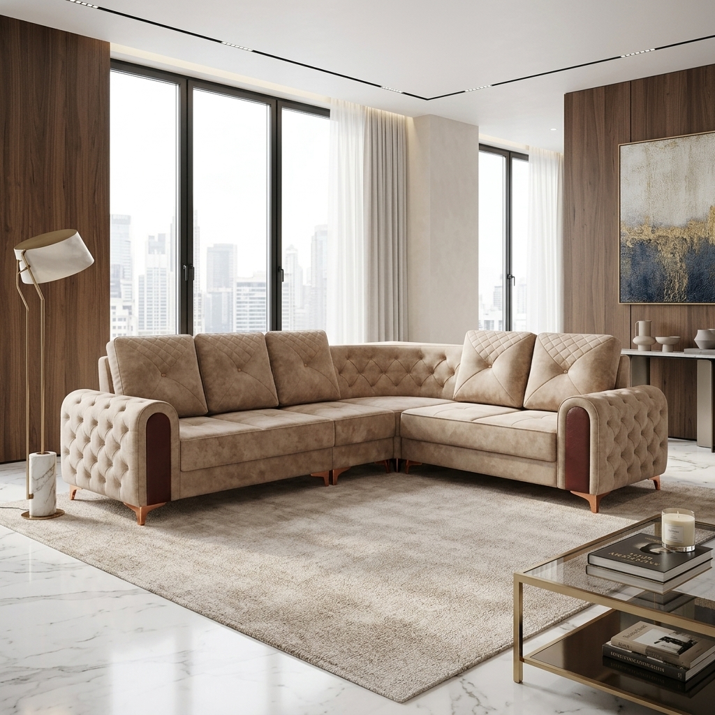 VK Floria Corner Sofa Set — VK Furniture & Electronics | VK Furniture Mangalore