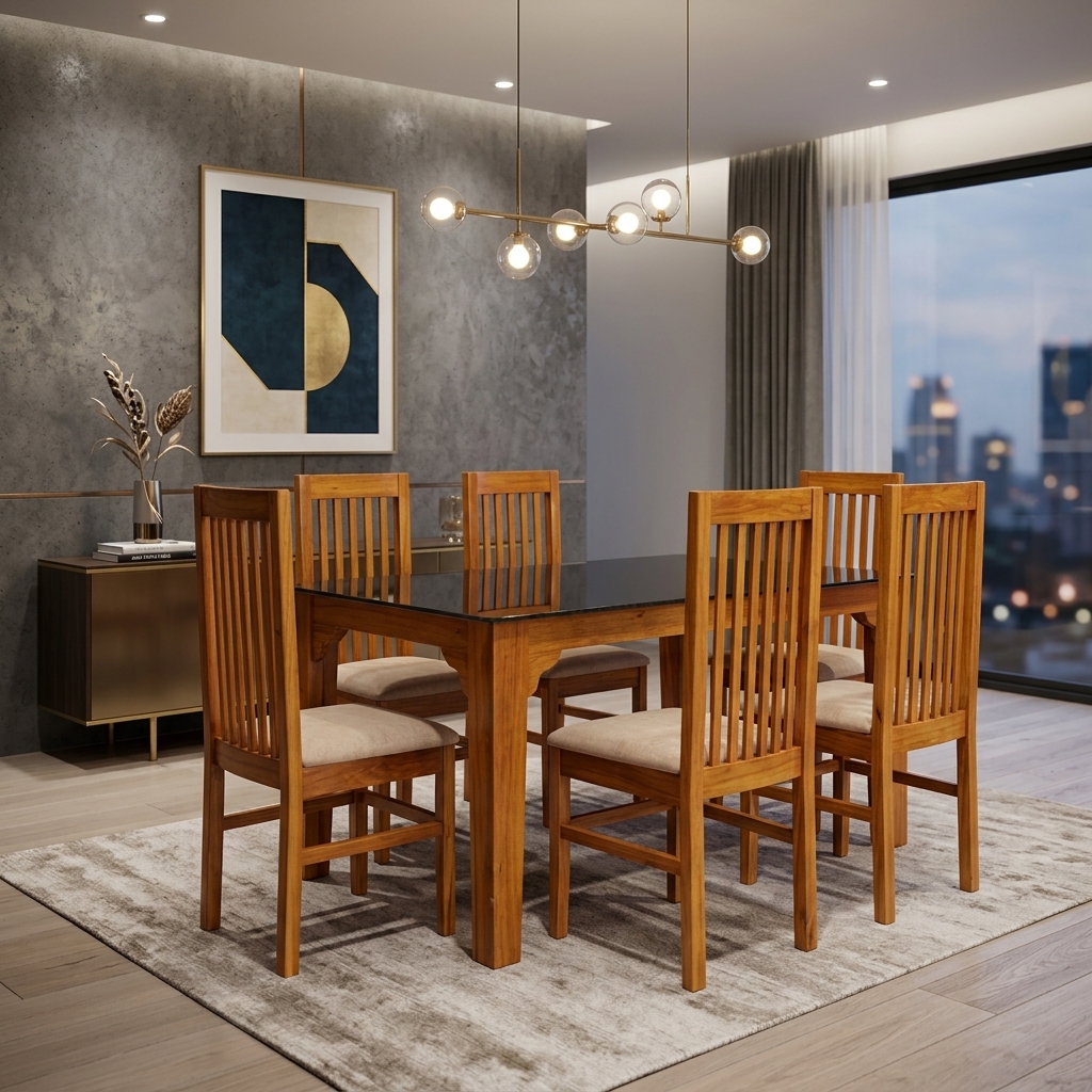 VK Royal Model 6 Seater Dining Set — VK Furniture & Electronics | VK Furniture Mangalore
