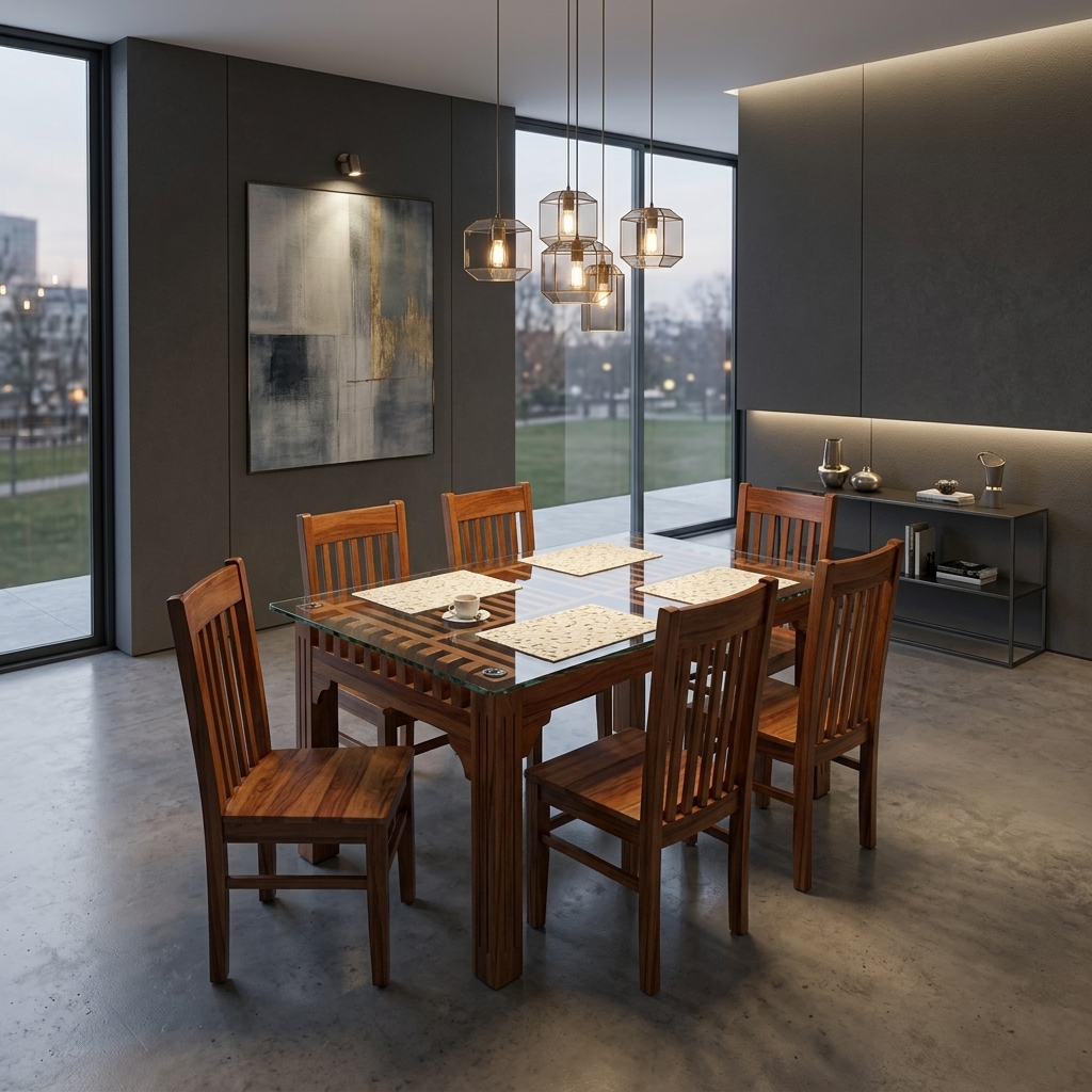 Deluxe Model 6 Seater Dining Set — VK Furniture & Electronics | VK Furniture Mangalore