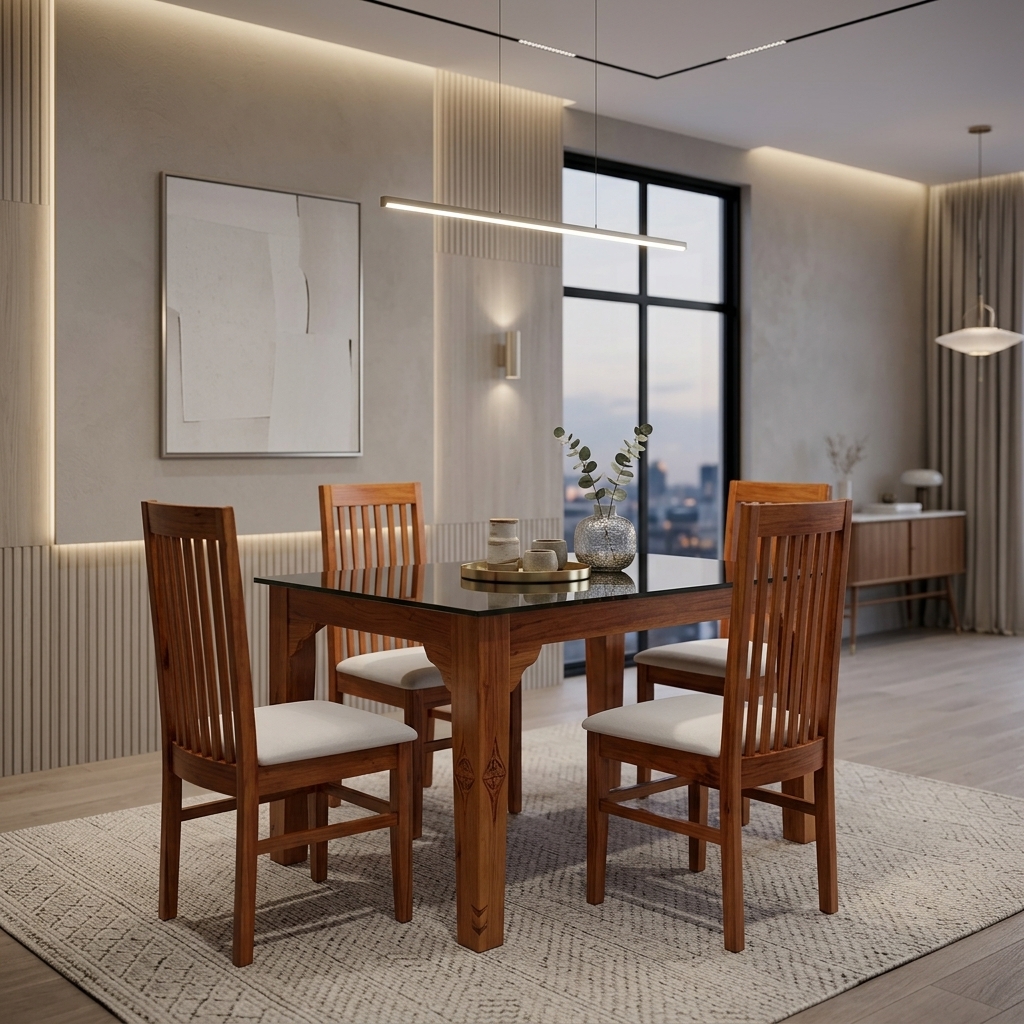 VK Royal Model 4 Seater Dining Set — VK Furniture & Electronics | VK Furniture Mangalore