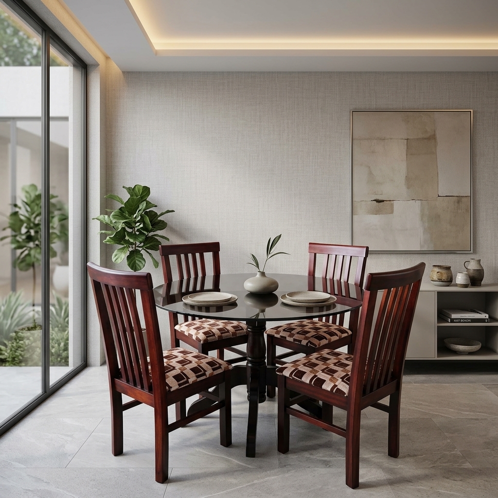 VK Hopton Model Wood 4 Seater Dining Set — VK Furniture & Electronics | VK Furniture Mangalore
