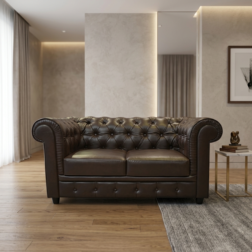 VK Rustic Button 2 Seater Sofa Set