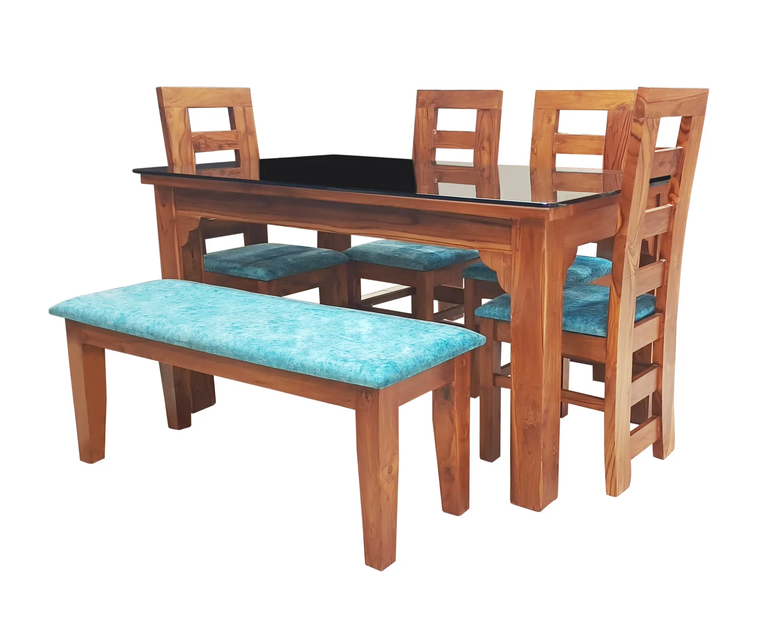 VK Belmount  Dinning Set 4 Seater with Bench(Sky Blue)