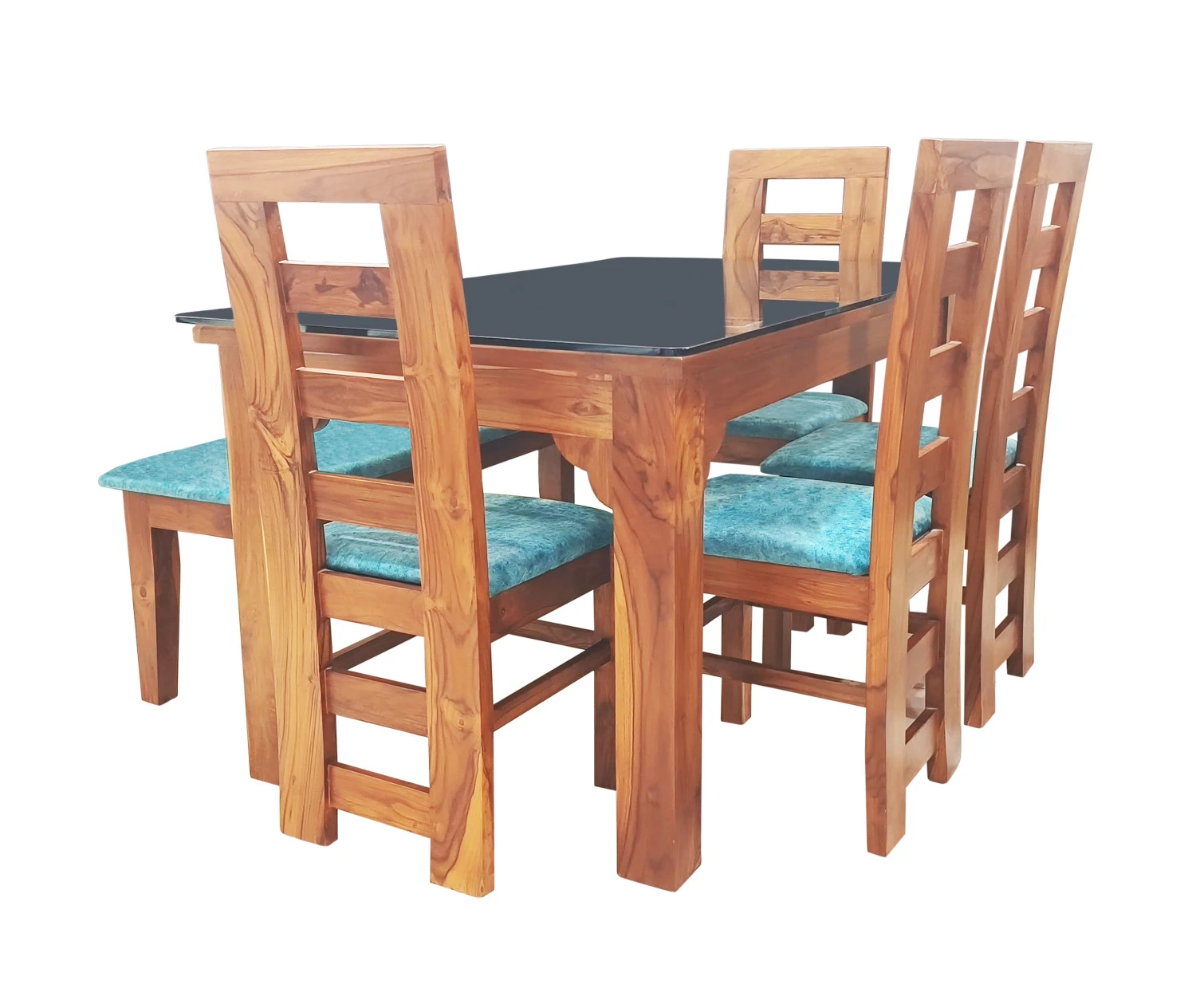 VK Belmount  Dinning Set 4 Seater with Bench(Sky Blue)