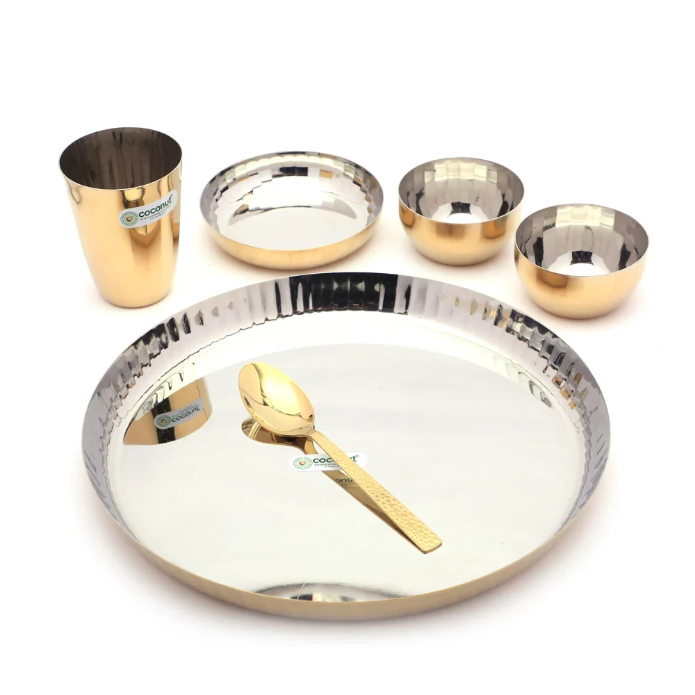 Stainless Steel With Gold Coating Design Dinner Set - 6pc Set