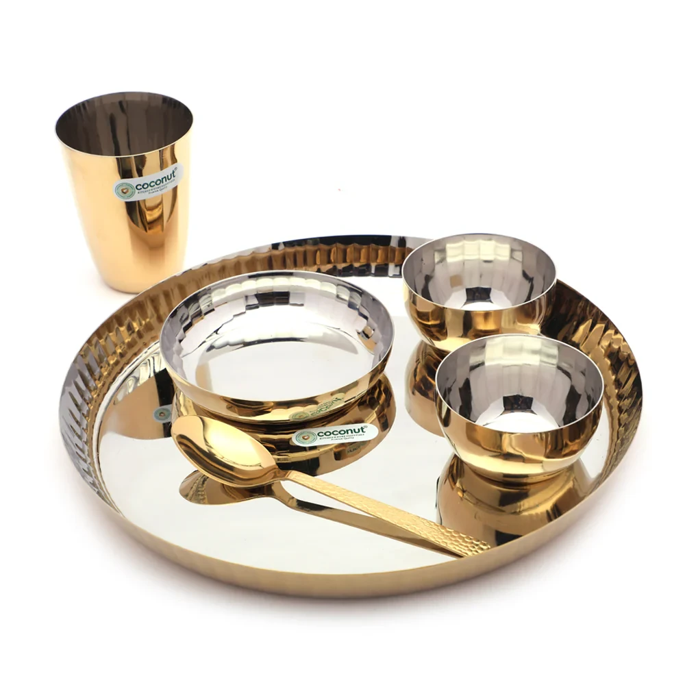 Stainless Steel With Gold Coating Design Dinner Set - 6pc Set