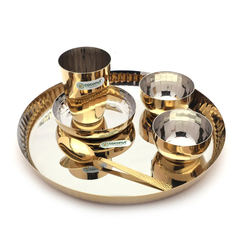 Stainless Steel With Gold Coating Design Dinner Set - 6pc Set