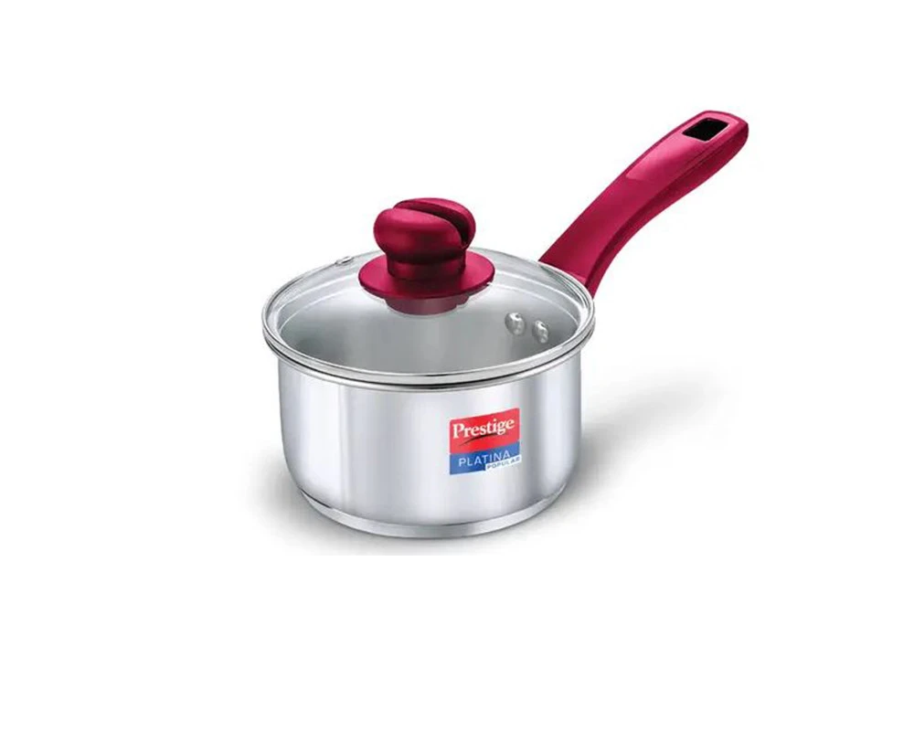 Prestige Platina Popular Stainless Steel Sauce Pan with Glass Lid