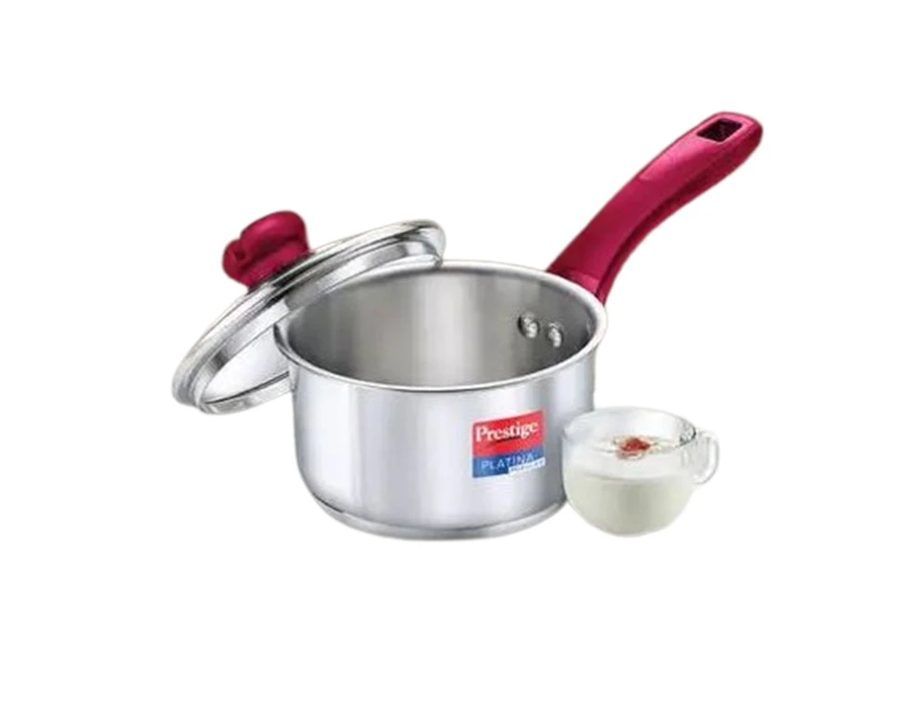 Prestige Platina Popular Stainless Steel Sauce Pan with Glass Lid