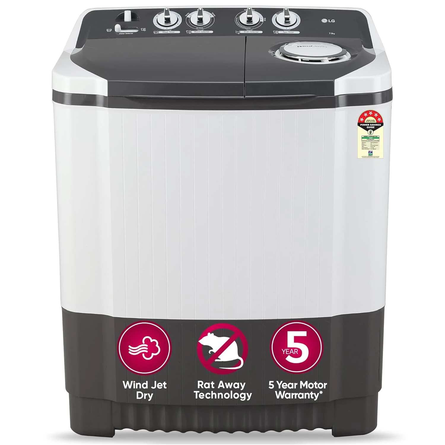 LG 7 Kg 5 Star Wind Jet Dry Semi-Automatic