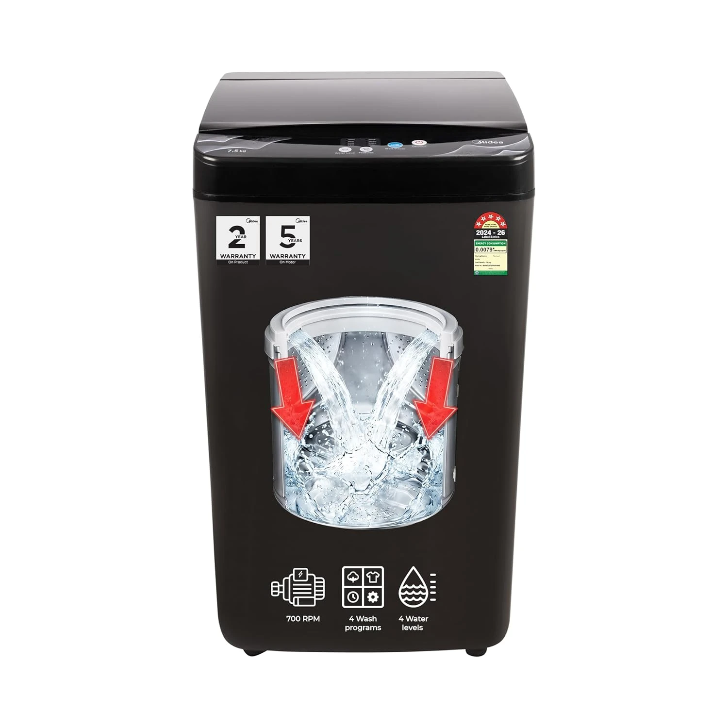 Midea 7.5 Kg 5 Star Fully Automatic Top Load
