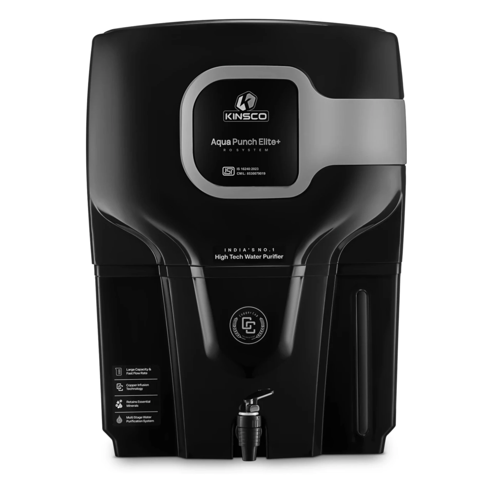 Kinsco Aqua Punch Elite+ 15 L RO + UV + UF + Copper + TDS Control Water Purifier (Black)