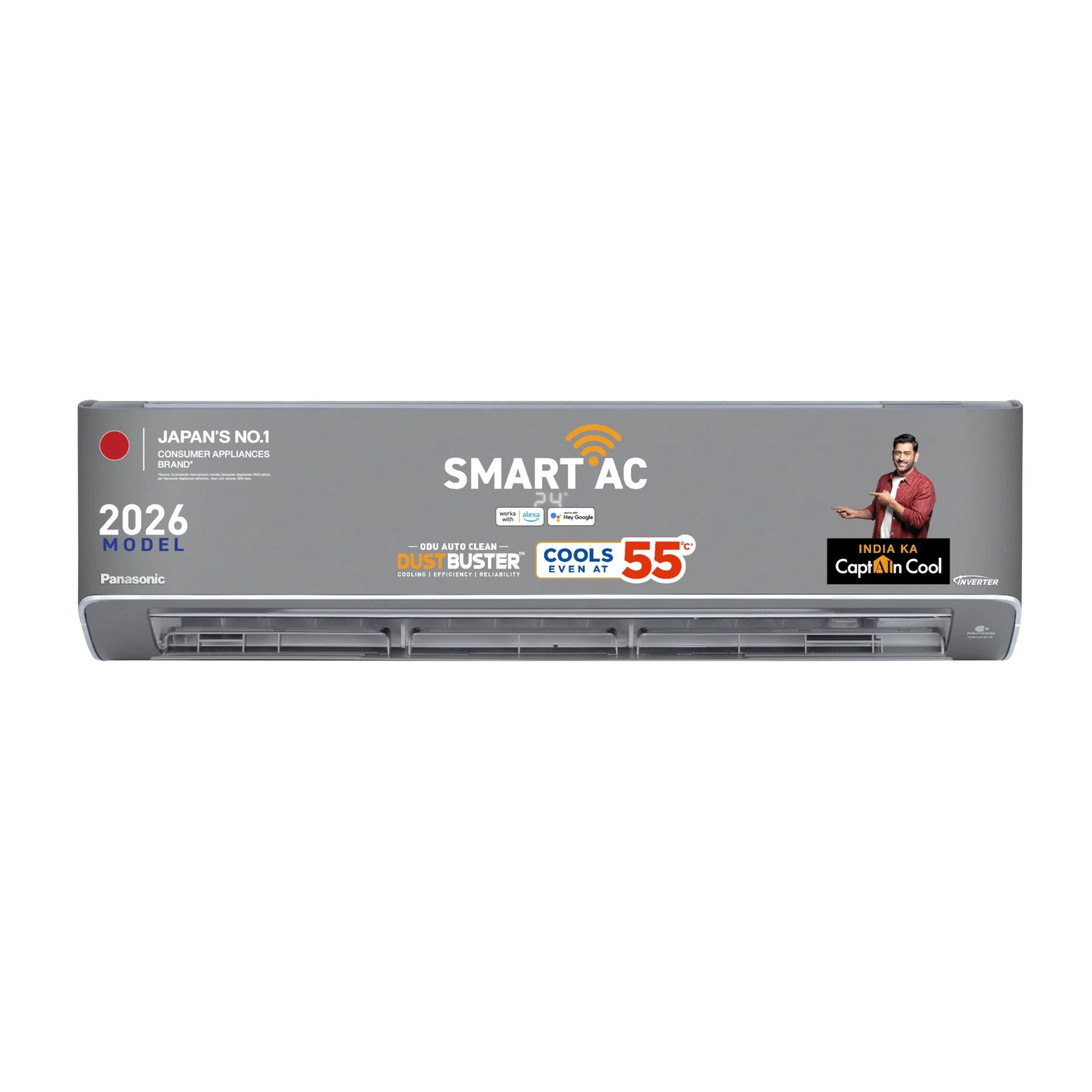 Panasonic 1.5 Ton 5 Star New Star rated Premium WiFi Inverter Smart Split AC (DustBuster Tech,Matter Enabled,AI,nanoe, Higher Airflow, Copper Cond., 8in1 Convertible, 4-Way, CS/CU-HU18CKY5XFMH-P,Grey)