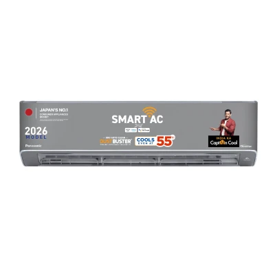 Panasonic 1.5 Ton 5 Star New Star rated Premium WiFi Inverter Smart Split AC (DustBuster Tech,Matter Enabled,AI,nanoe, Higher Airflow, Copper Cond., 8in1 Convertible, 4-Way, CS/CU-HU18CKY5XFMH-P,Grey)