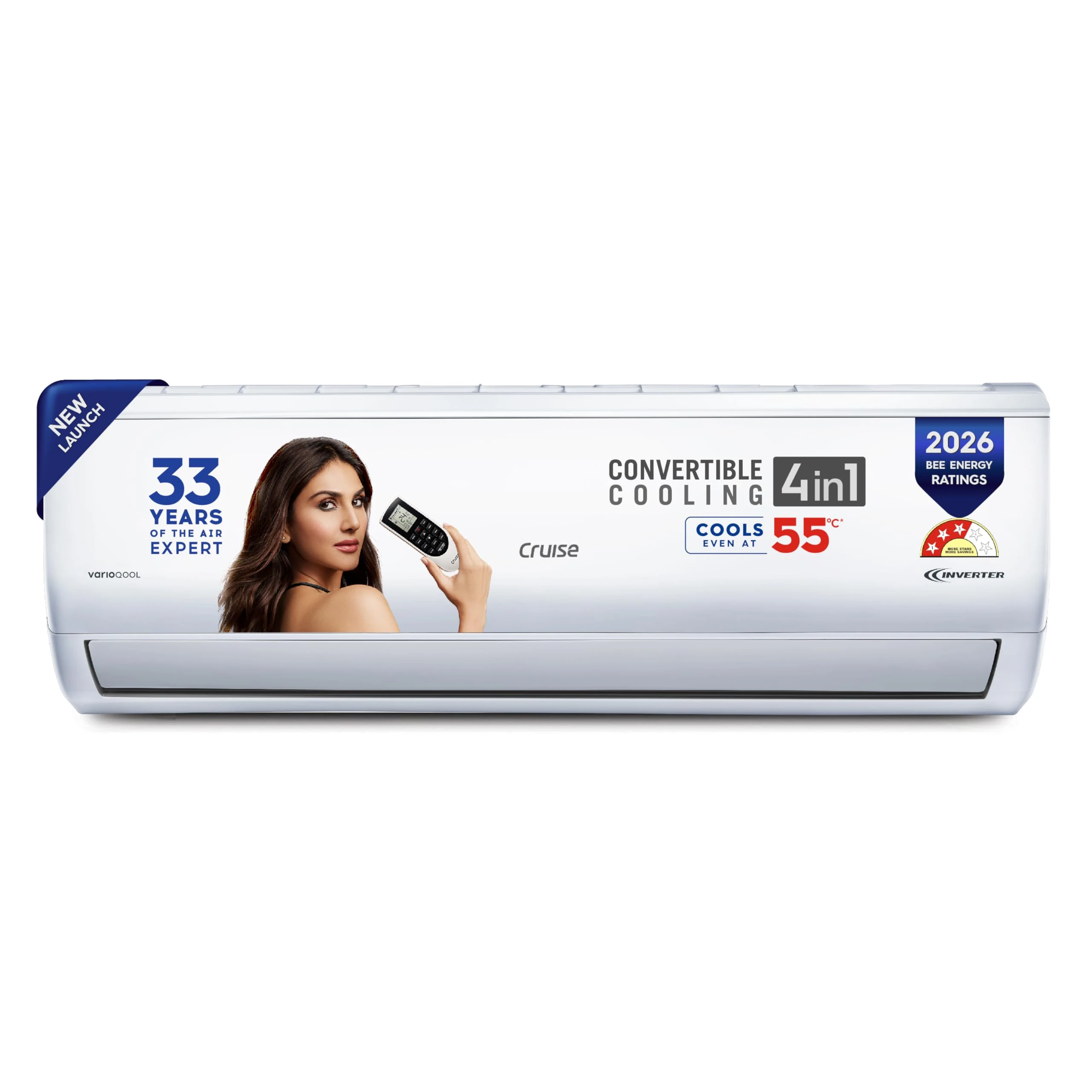 Cruise 1.5 Ton 3 Star,New Star rated, Inverter Split AC with 7-Stage Air Filtration (Copper, Convertible 4-in-1, Fast Cooling, PM 2.5 Filter, Anti-Rust Tech, New BEE Rated, CWCVBM-VQ3D173, White)