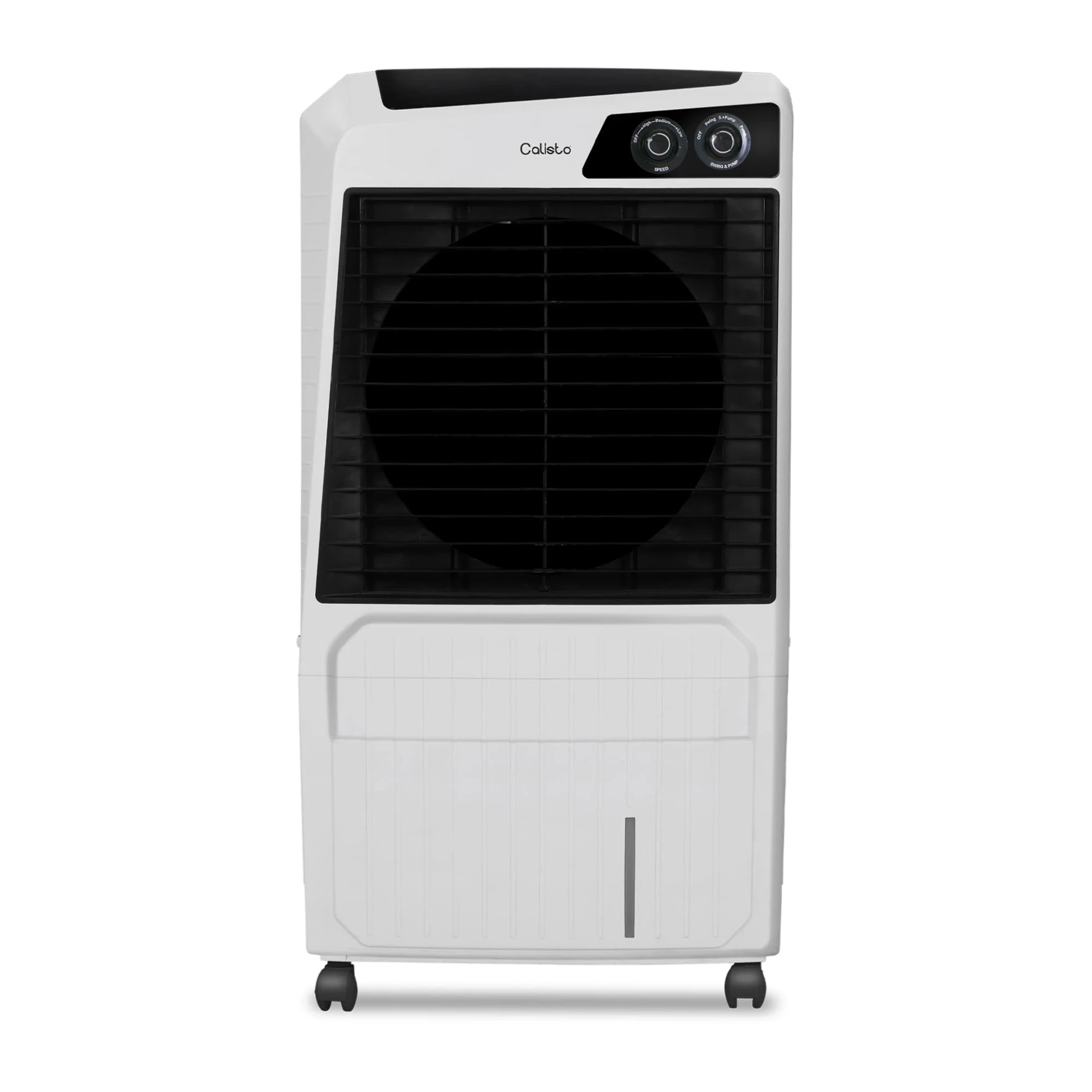 Hindware Smart Appliances Calisto 105L | Desert Air Cooler with Woodwool Pads, Inverter Compatible, Castor wheels and motorized air flow control & High Air Delivery (White & Black)