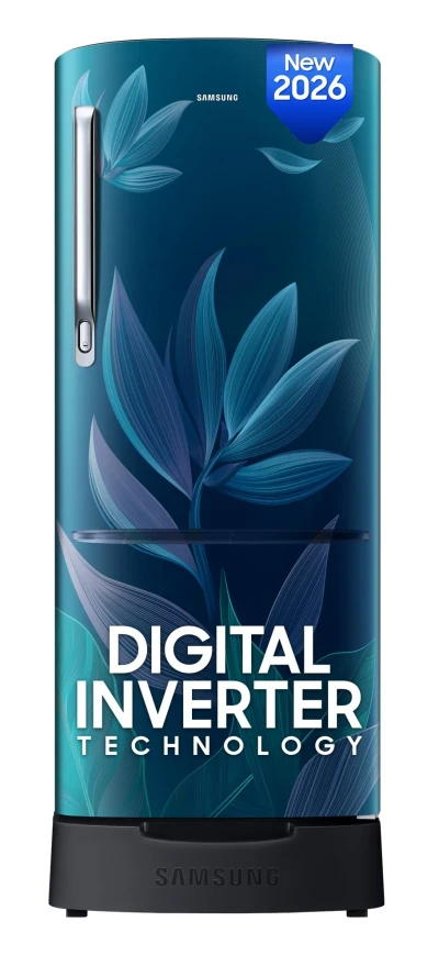 Samsung 183 L, 4 Star, Digital Inverter, Direct-Cool Single Door Refrigerator (RR20H28249U/NL, Paradise Bloom Blue, Base Stand Drawer, Single Touch Defrost, 2026 Model)