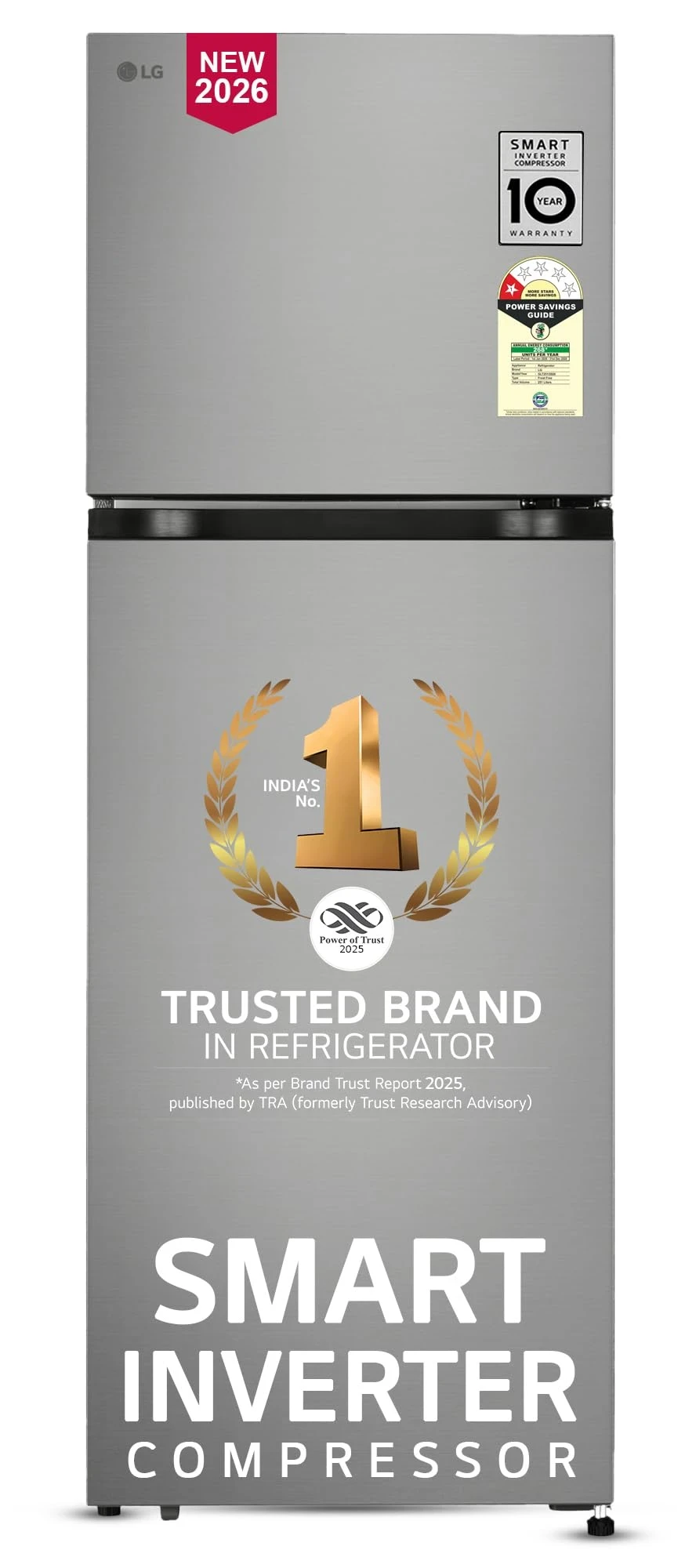LG 251 L, 1 Star, Frost-Free Smart Inverter Double Door Refrigerator with Smart Mode (GLT2516WWPZ, Shiny Steel, Multi Air Flow Cooling with Max Fresh Zone, 2026 Model)