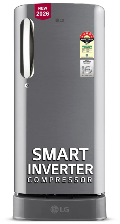 LG 185 L, 5 Star, Smart Inverter, Direct Cool Single Door Refrigerator (GLD1956ZAPZ, Shiny Steel, Base stand with Drawer, Fit Max Chiller Tray & Fast Ice Making)