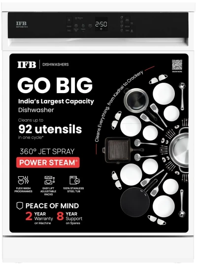 IFB 14 Place Settings with DeepCleanÂ® Technology Freestanding Dishwasher (Neptune FX14, White, 70Â° Hot Water Wash with Hygienic Steam Drying, Perfect for Indian Utensils)
