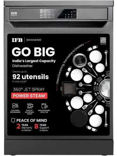 IFB 16 Place Settings with DeepCleanÂ® Technology Powered by AI Freestanding Dishwasher (Neptune VX16, Inox Grey, Largest Capacity Washes upto 92 Utensils, 70Â° Hot Water Wash)