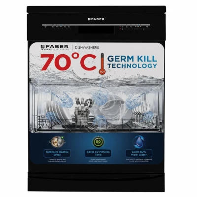Faber 14 Place Free Standing Dishwasher|7 Wash Programs| LED Display| Adjustable Racks | Half Load Wash| Child Lock | 2Yr Comprehensive & 10Yr Cavity Warranty |FFSD 7PR 14S BK, Black Finish