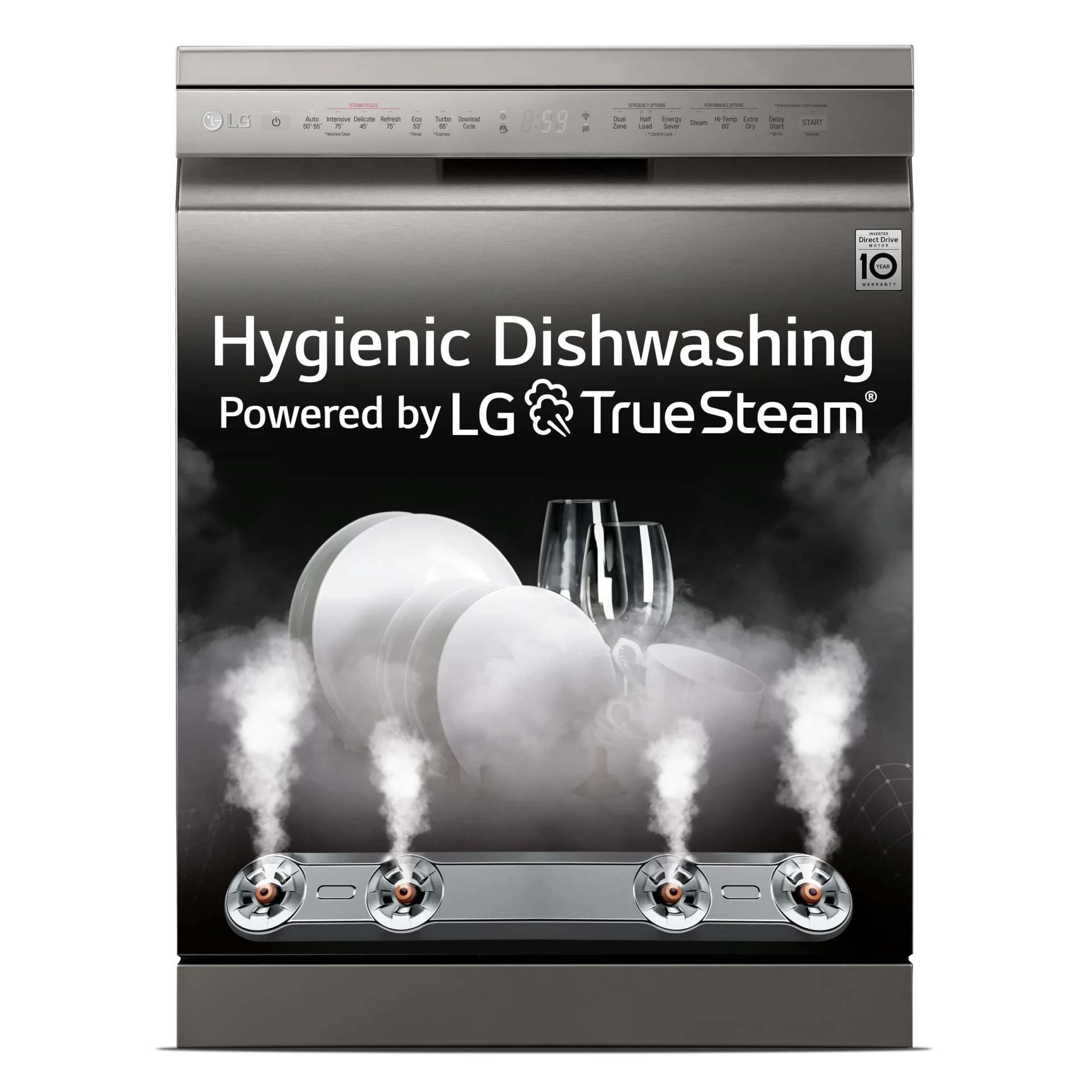 LG 14 Place Settings Inverter Direct Drive, Wi-Fi Free Standing Dishwasher (DFB424FP, Silver, Silent Operation, Tough Stain Removal, Adjustable racks & TrueSteam)