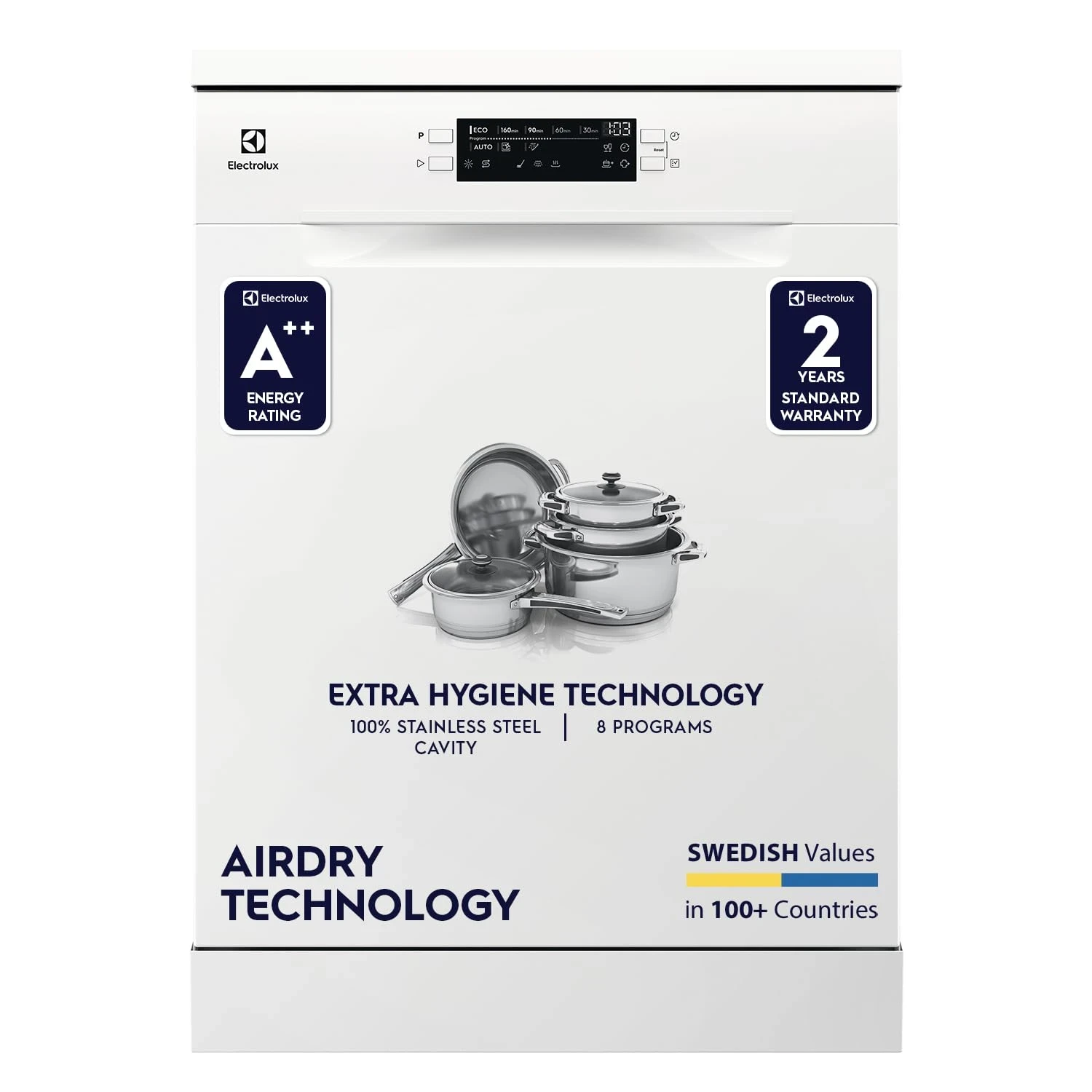 Electrolux 13 Place Settings Dishwasher Machine for Home, Fully Automatic with AirDry, In-Built Heater, White, UltimateCare 300, ESA47220SW