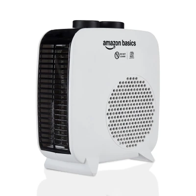 AmazonBasics Compact Portable Room Heater | 2000W | Corded Electric | Convection Heating with 2 Heat Settings | Indoor Use | Small | White PP Plastic