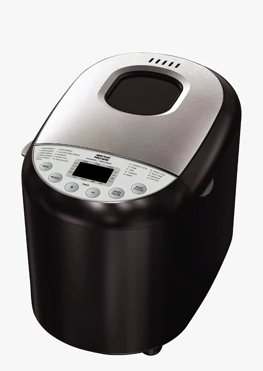 AMERICAN MICRONICÂ® Atta & Bread Maker | 19 Auto Programs | Fully Automatic Dough Kneader & Bread Machine | 3 Crust Settings | Delay Timer | LCD Display | 550W | Black & Steel