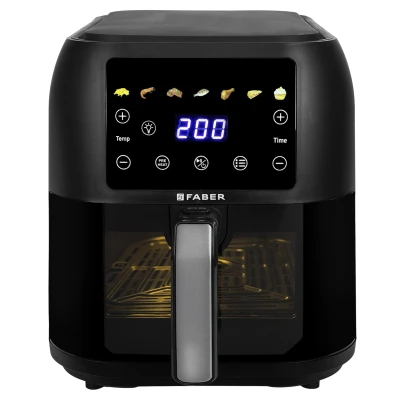 Faber 8 L 1700W Digital Air Fryer | Fry, Bake, Roast | 85% Less Oil, 200Â°C Swirl Heating Technology | 7-Preset Menu, Touch Control Interface, View Window, Auto Shut-Off | Black