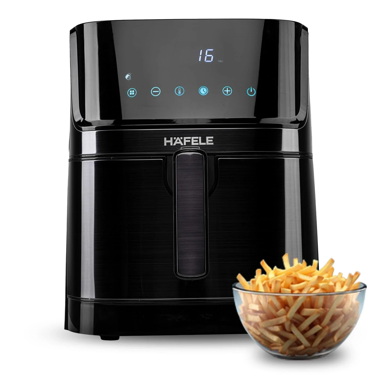 Hafele NOIL 6.3L Digital Air Fryer with 360Â° Rapid Air Circulation Technology & Touch Panel, Uses 90% Less Oil, 8 Preset Menus, Non-Stick Basket with 6.3 L Capacity,1700W, (Black)