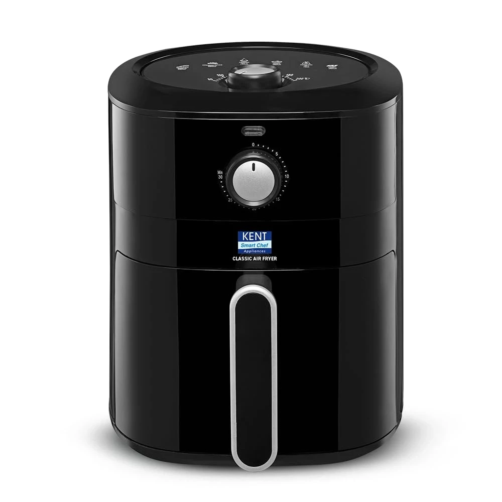 KENT Classic Hot Air Fryer 4L 1300 W | 80% Less Oil | Instant Electric Air Fryer | Auto Cut Off | Fry, Grill, Roast, Steam, and Bake | 1 Year Warranty | Black