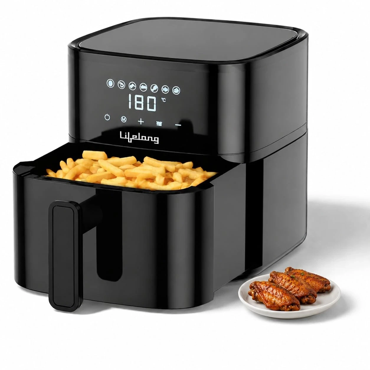 Lifelong 4.2L Digital Air Fryer |7 Preset Menus| Detachable Handle,Touch Panel,Non-Stick Basket|360Â° Rapid Air Technology Use Little to No Oil,Frying,Grill,Baking,Roasting |1200W Quick Heating (Black