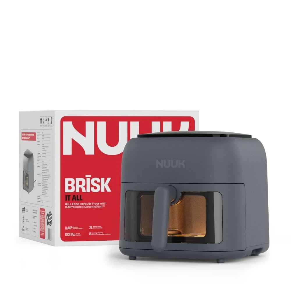 NUUK BRÄªSK 6.5L 100% Toxin-Free Ceramic Air Fryer|ILAGÂ® CeramicTechâ„¢|No Micro plastics, No PTFE, PFAS, PFOA|8 Cooking Presets|Digital Display|Shake Reminder|360Â° Even Cooking